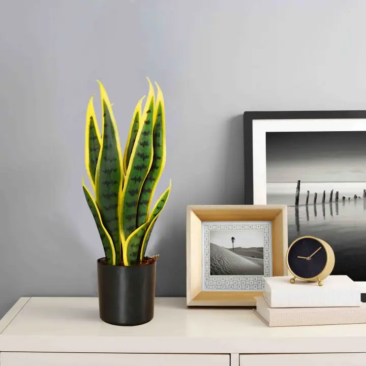 38cm Artificial Bonsai Plants Snake Plant Sansevieria Yellow Potted Artificial Plant Home Decor