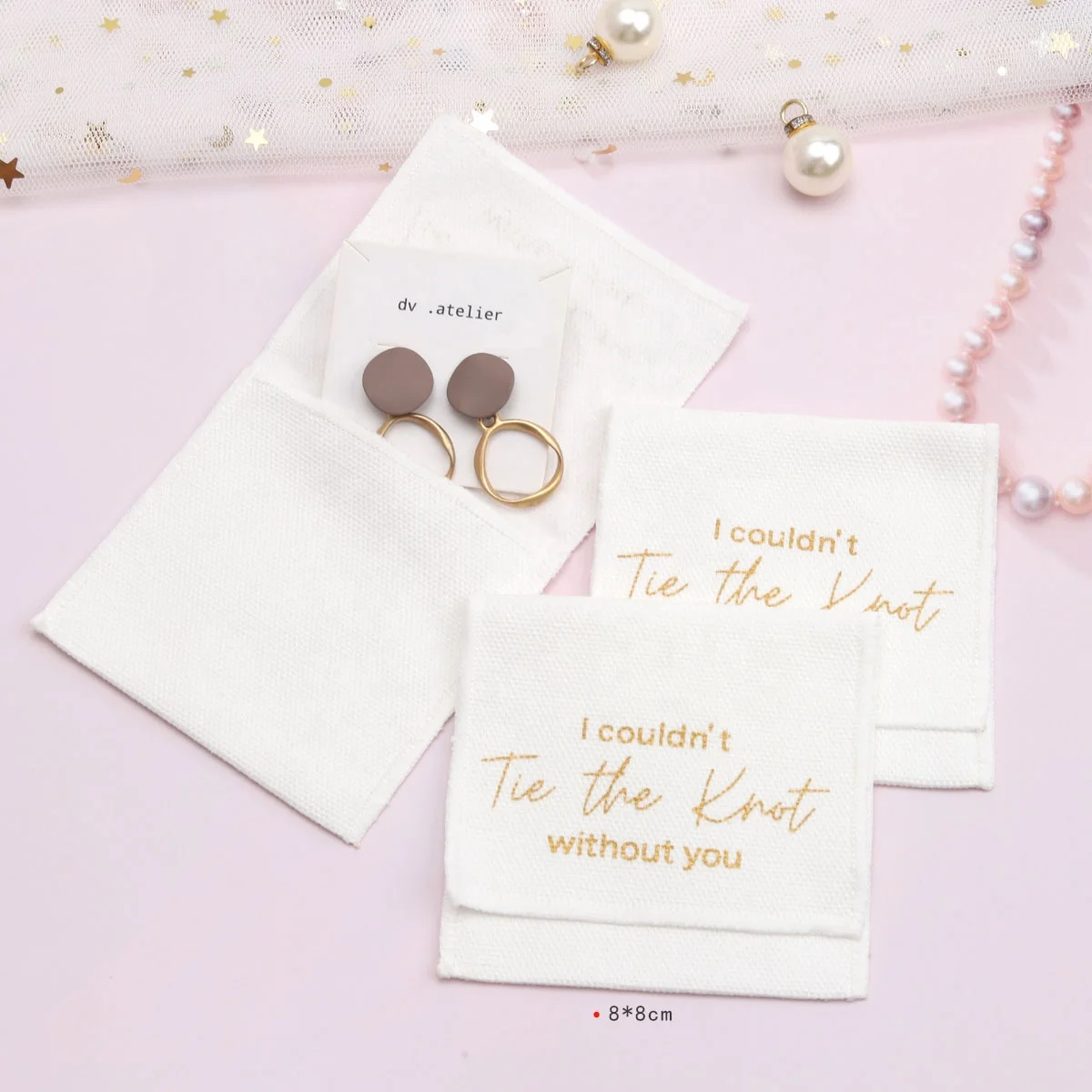 Reusable Small Envelope Jewelry Pouch Luxury Custom Logo Printed Brush Canvas Necklace Ring Earring Jewelry Bag
