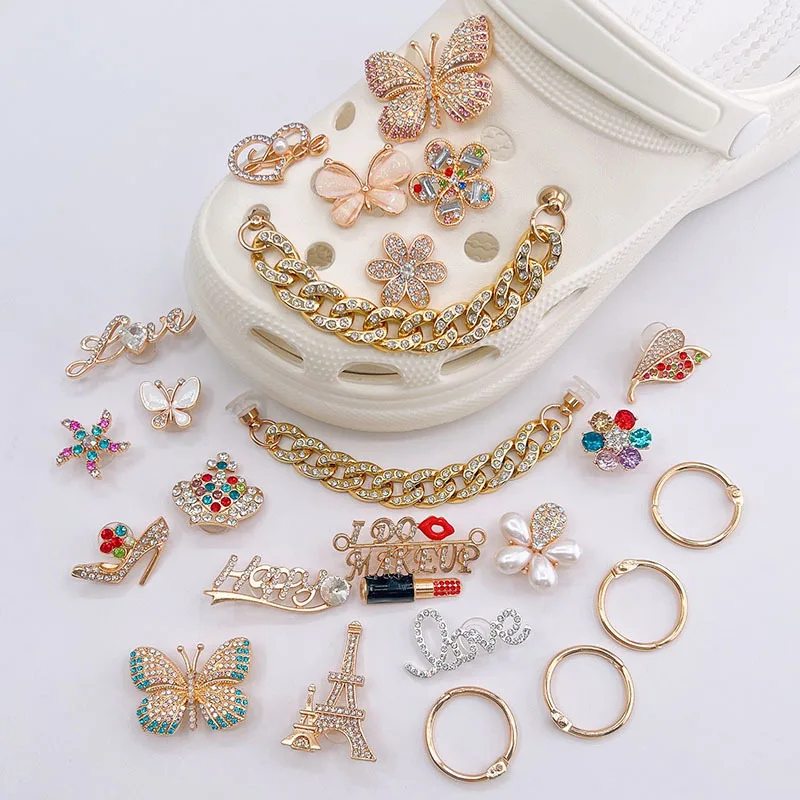 2024 High quality luxury lady metal charms for shoes clogs sandal slippers accessories ornaments decoration metal shoes charms