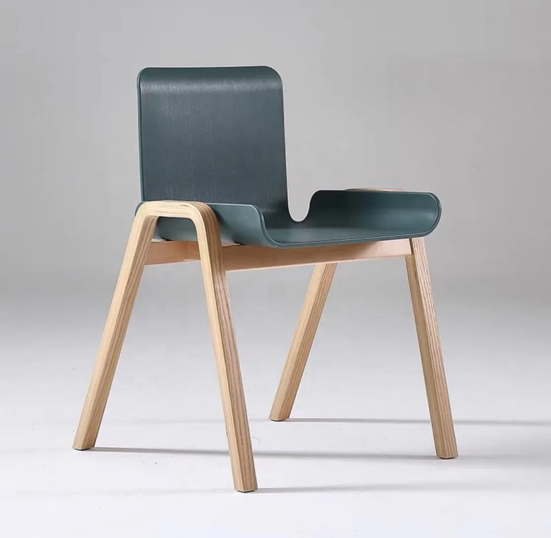2021 new colorful stackable design plastic seat with beech leg coffee dining chair