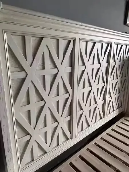 Bedroom Furniture French Country Style Bed Headboard With Lattice Design King Size oak Wood bed