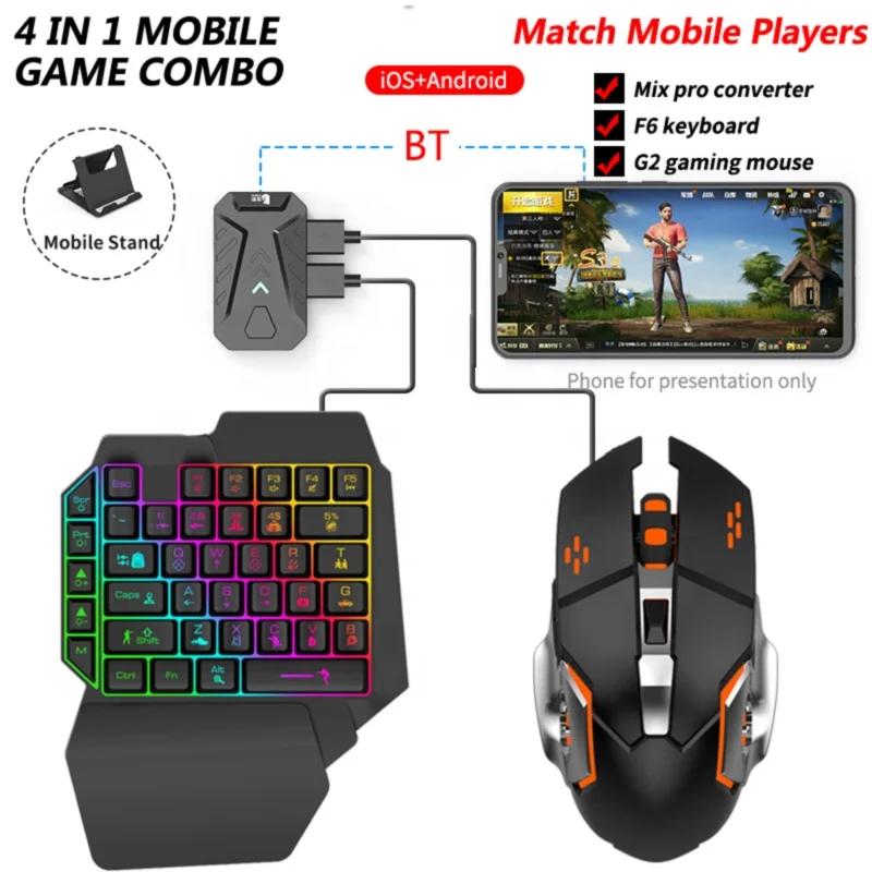 Mix Pro Combo Gaming Converter 4 in 1 Mouse and Keyboard Game Adapter Gamepad Controller  Combo Pack For Android ios