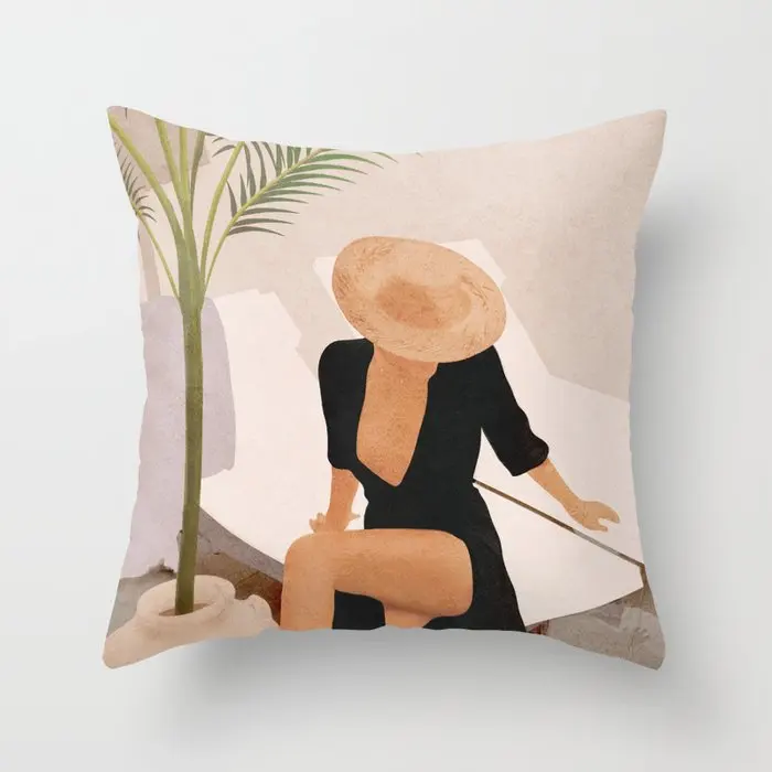 Square Modern Luxury Series Cartoon Abstract Painting Nordic Polyester Throw Pillow Case Cushion Cover With Zip