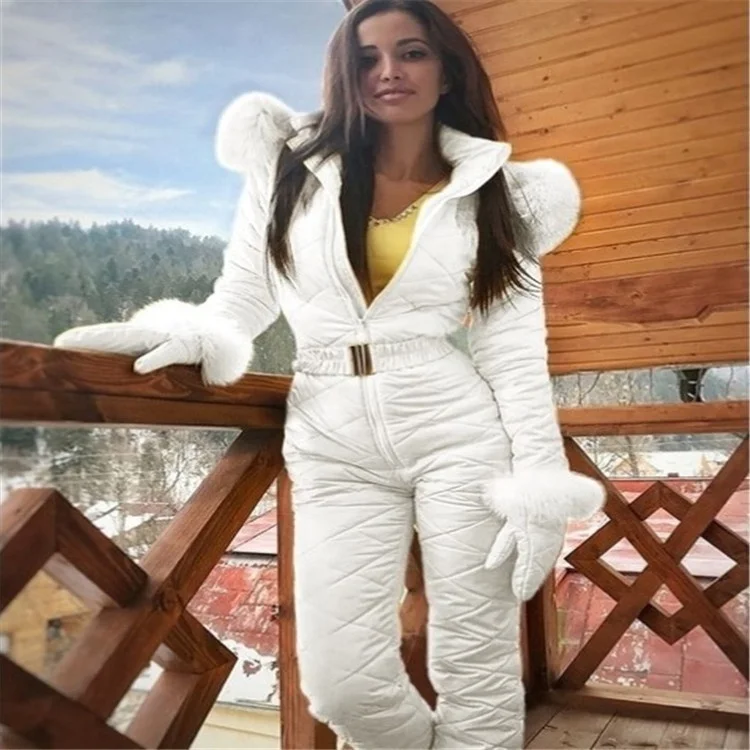 QC-066 Winter season outdoor fashion sports jumpsuit with zipper for ladies skiing one piece suit