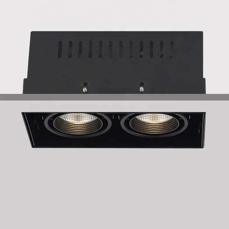 Die casting recessed led spotlight double head dimmable grille ceiling light 2x7w 2x10w GU10 Bulb Replaceable Square Downlights