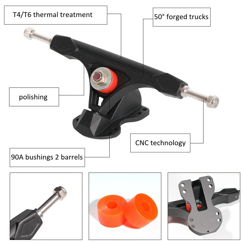 Professional 7 inch 180mm Aluminium Forged Longboard Trucks 50 Degree Custom Black Coating skate long board trucks