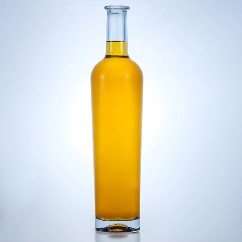 Factory Direct Sales Light Blue Tall Round Glass Bottle 700ml Empty Liquor Glass Bottle With Square Bottom