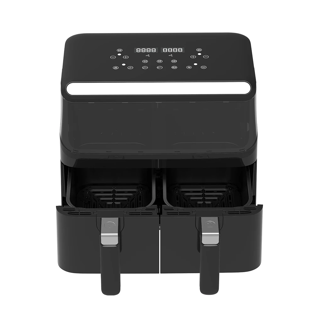 Household Hot Air Fryer De 8L Stainless Steel Touchscreen Dual 4L Capacity Temperature Control Timer Control