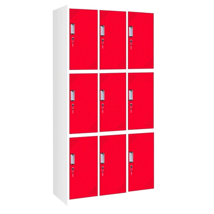 Iron materials metal wardrobe cabinet powder coated 9 door high school locker dimensions