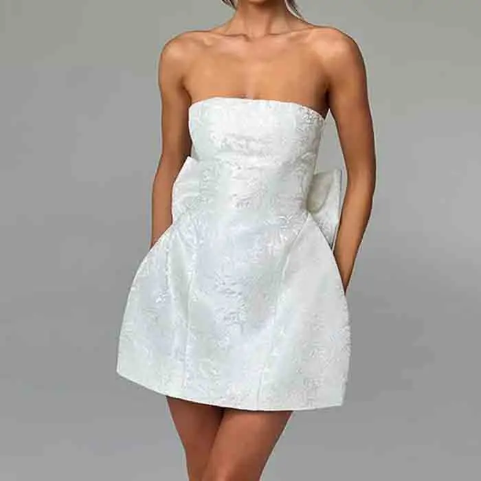 Vestidos Women Elegant Summer Casual Dresses New Fashion Style Temperament Jacquard Chest Bow Short Dress Party Dresses Women