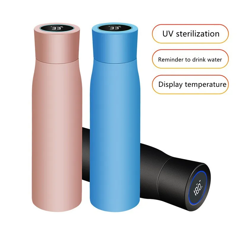 Top wholesale product 2024 UV smart water bottle self-cleaning thermos temp showing remind to drinking for sports