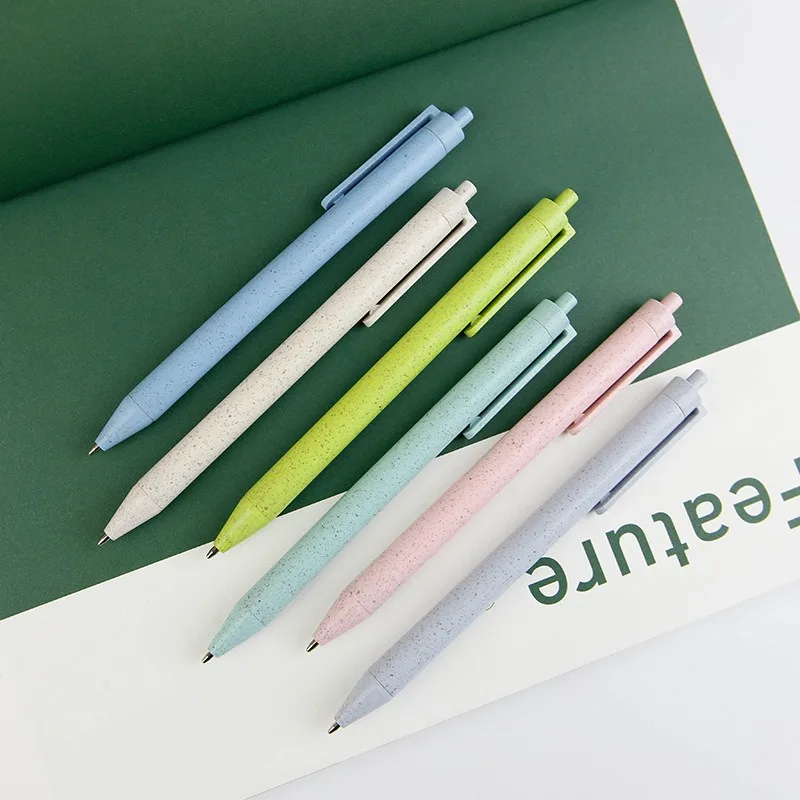 Environmentally friendly and biodegradable wheat straw pen button ballpoint pen office promotion gift