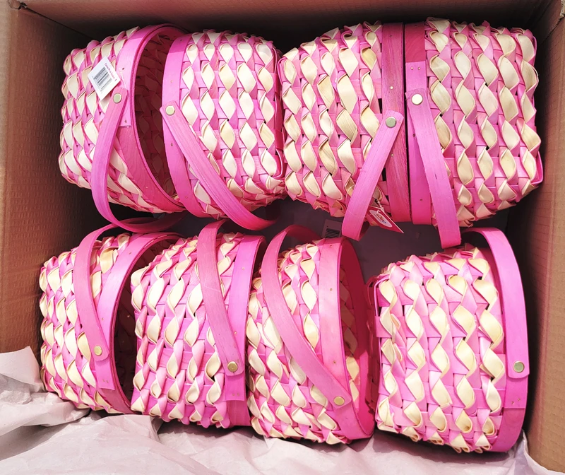 New Hot Sale Handmade Bamboo Colorful Empty Wicker Gift Fruit Basket Christmas Flower Basket with Handle