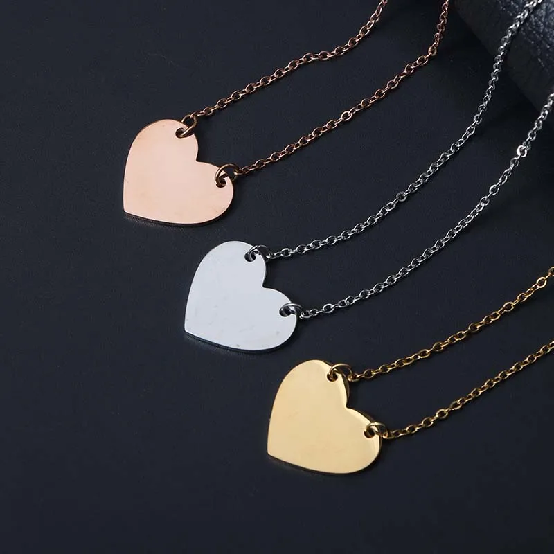 New Arrival Custom Blank Stainless Steel Dainty Gift Heart Pendant Necklace for Women