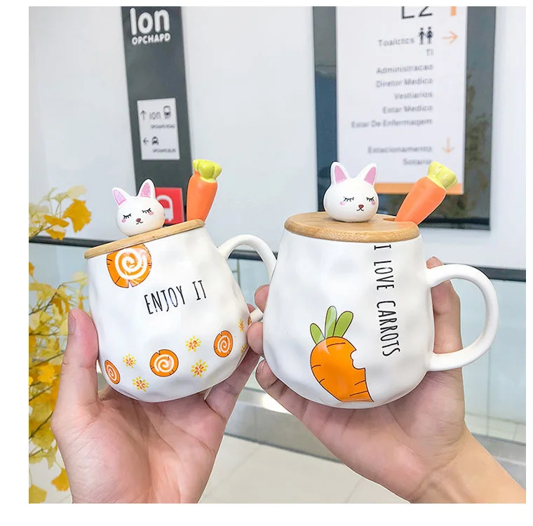 JULI BRAND Instagram cartoon radish rabbit wooden cup ceramic mug lady cute with spoon water mug  BEST GOODS