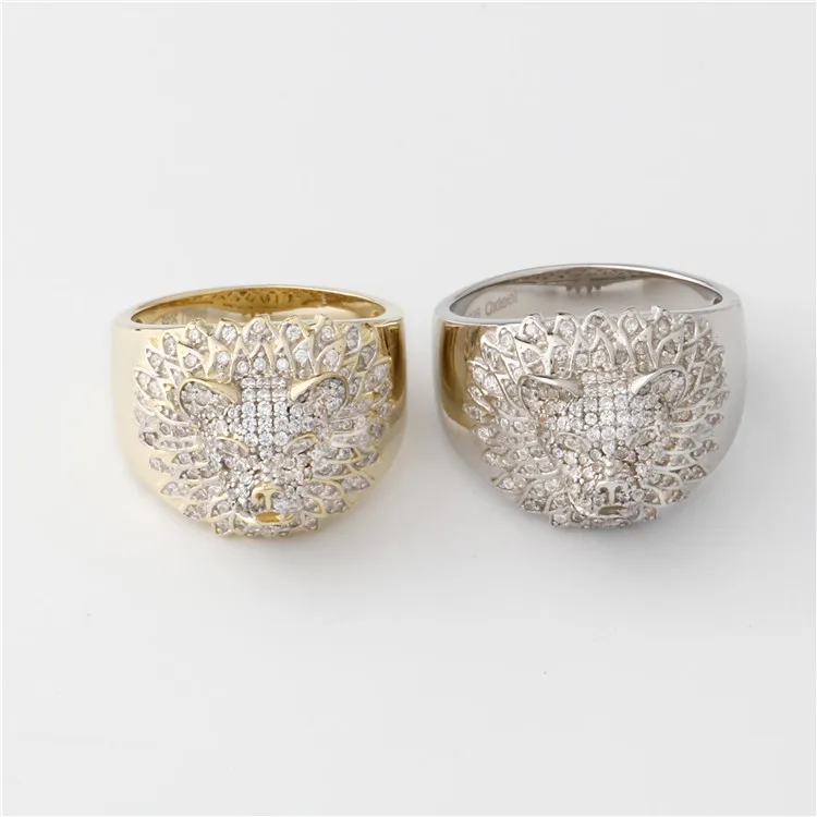 Hiphop Men Women Fine Jewelry Iced Out Gold Plated 925 Sterling Silver Moissanite Diamond Lion Head Ring