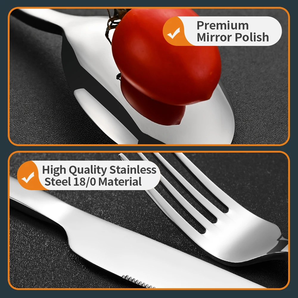 QZQ Metal Wedding Silverware Silver Cutlery High Quality Besteck Stainless Steel Square Handle Spoon And Fork Set Flatware Set