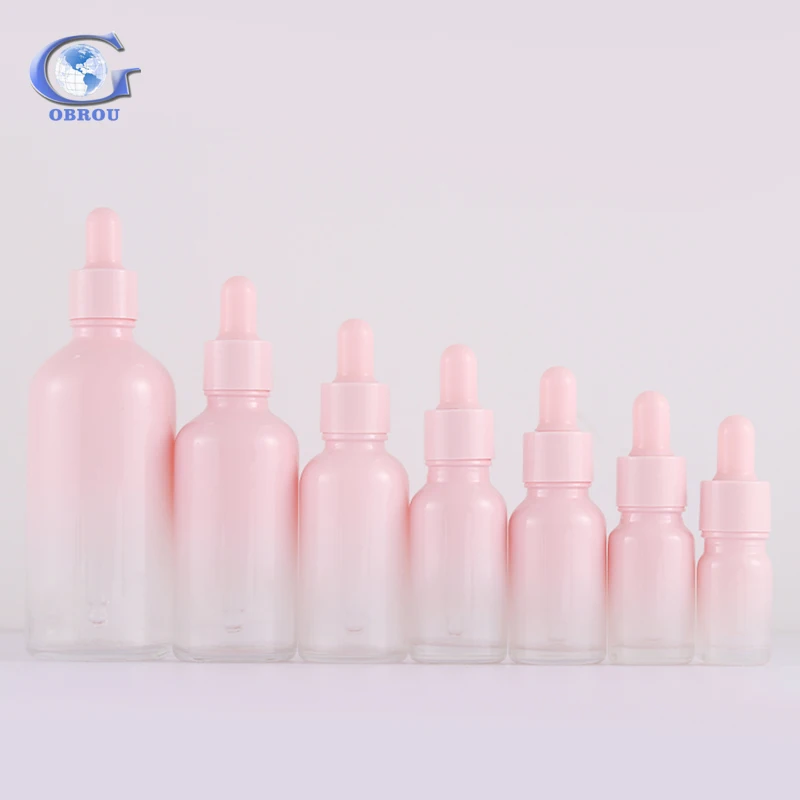 5ml 10ml 20ml 30ml 50ml 100ml 40zs serum gradient pink color essential oil dropper bottle glass cosmetic jar roller pump bottles