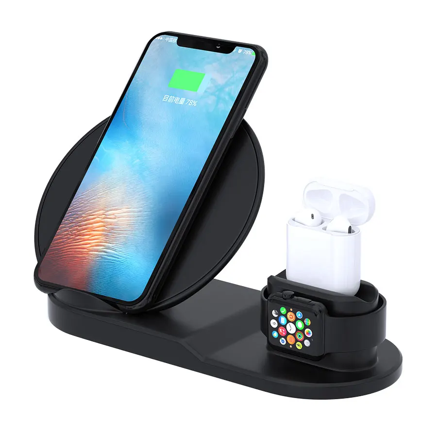 
3 in 1 Universal Wireless Charger 10W Qi Fast Wireless Charger Stand Wireless Charging Station for Watch Series 1/2/3/4 