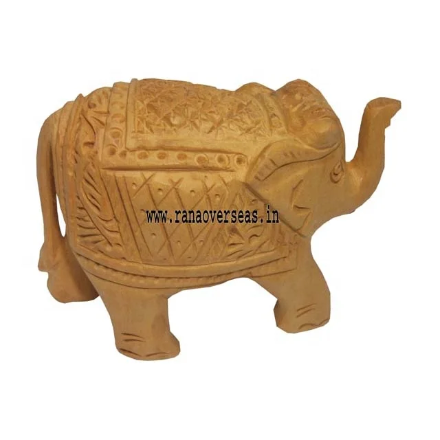 Desk and Table Decorative Wooden Elephant Figurines Trunk Down in Bronze Coloured