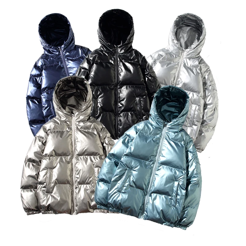 Wholesale Winter Black Bomber Shiny Puffer Men Down Plus Size Jackets With Hood