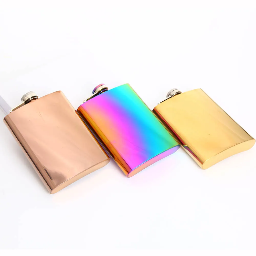 Factory 8oz stainless steel portable golden color wine liquor flask plating colorful wine hip flask