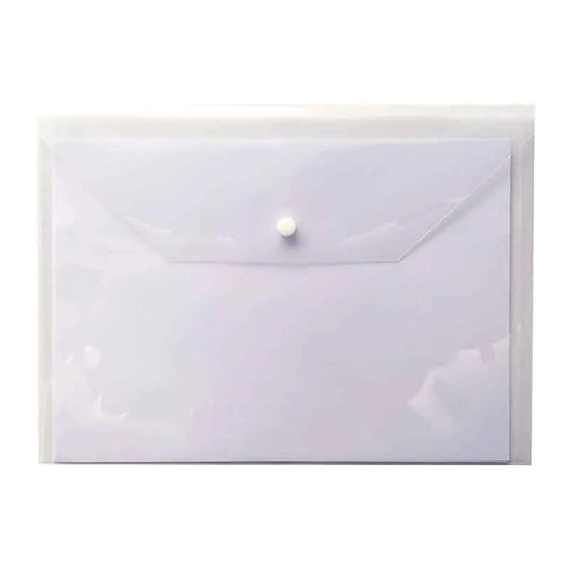 Transparent File Folder With Name Card Pocket Snap Button Plastic Document Bag