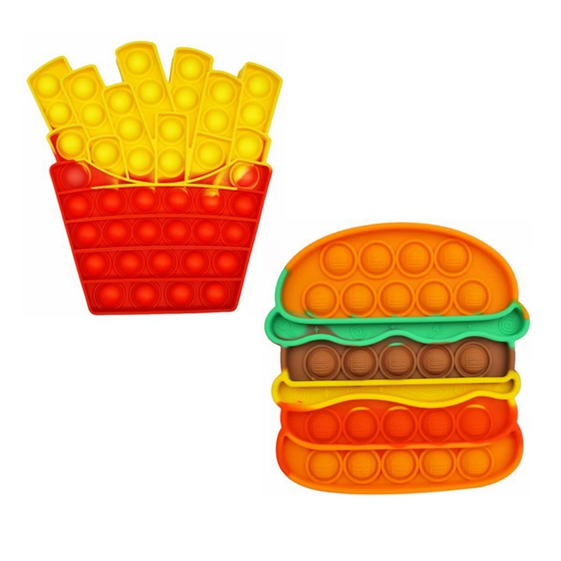 Wholesale New Popper Silicone Hamburgers French Fries Push Bubbles Popping Fidget Toys