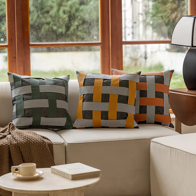 Imitation leather PU pillow sofa decorative cushion living room cushion pillowcase luxury cushion cover
