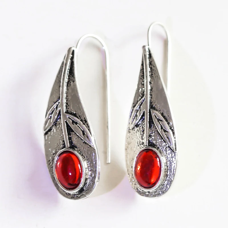Винтажные модные серьги в форме листа из серебра 925 пробы с овальным красным Рубином оптом