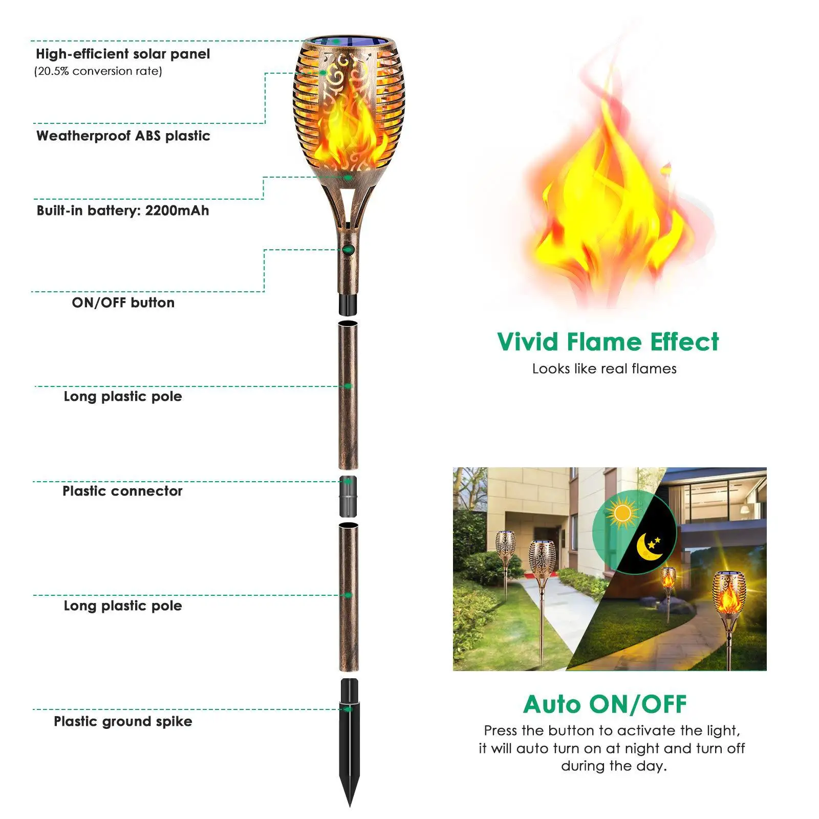 High Quality Outdoor waterproof 33/51/72/96 led solar power flame torch light for decorative courtyard landscape garden pathway