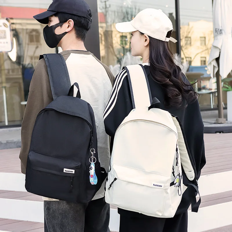 Simple Style Unisex Black White Nylon Backpack Sport Travel Student School Bag Large Capacity Wear Resistant Backpack