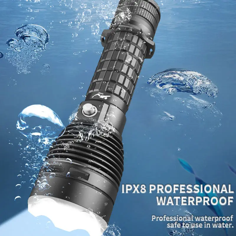 Фонарик для дайвинга XHP70 светодиодный подводный фонарик IPX8 водонепроницаемый подводной лодки под водой глубоководные подводные огни пещеры