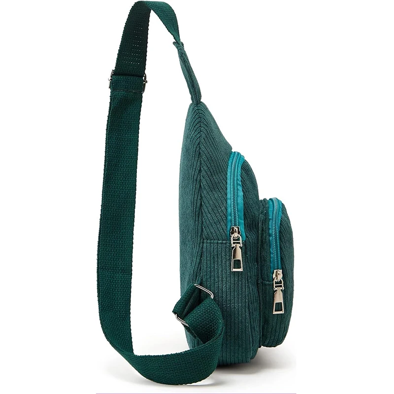 Popular Cute Mini Simple style Streak pattern Women Polyester 2 zipper corduroy crossbody bag