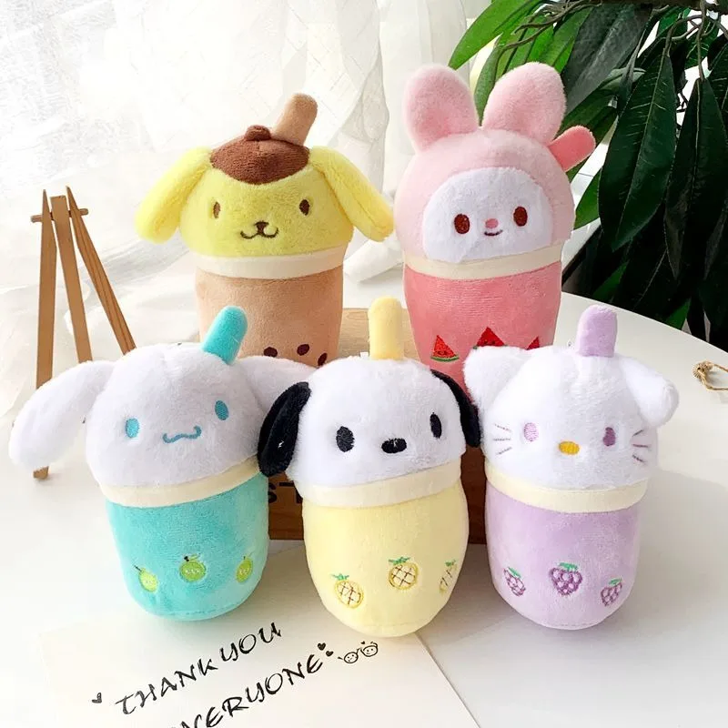 Super Lovely Sanrios Plush Bubble Tea Key Ring Kawaii My Melody Kuromi Cinnamoroll Plush Toy Cartoon Keychains