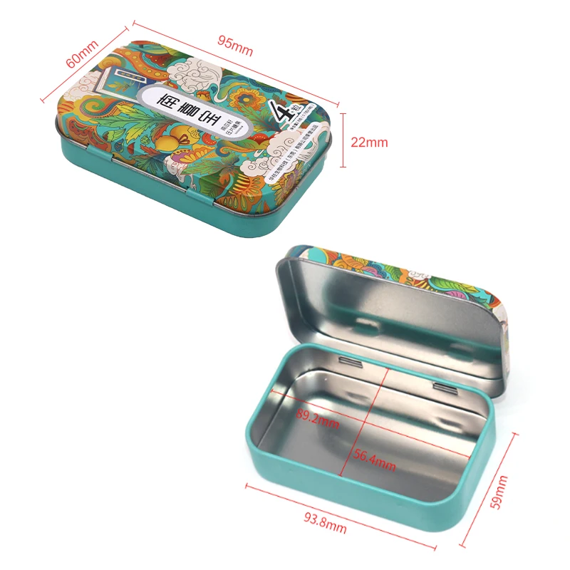 wholesale  rectangle tin cigarette case custom candy mint tea metal packaging hinge tin case