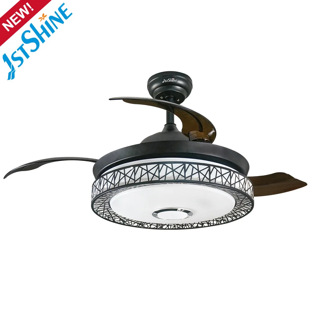  1stshine Modern European High Quality 220V Remote Control 3 ABS Hidden Blades 48W LED Music Ceiling Fans With