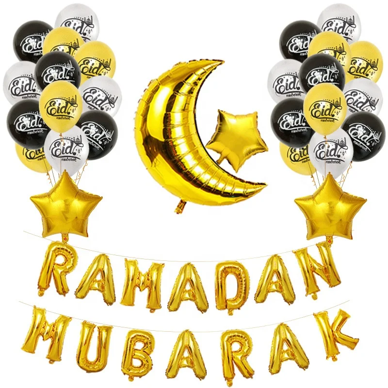 Ramadan Decorations Ramadan Mubarak Balloons Banner Eid Mubarak Latex Balloon Moon Stars Foil Balloons for Ramadan Kareem Decor