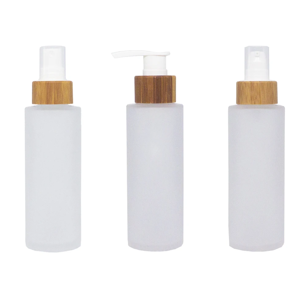 jars glass wholesale 30ml 40ml 50ml 60ml 80ml 100ml 120ml 150ml frosted clear glass spray bottle pump bottle bamboo lid