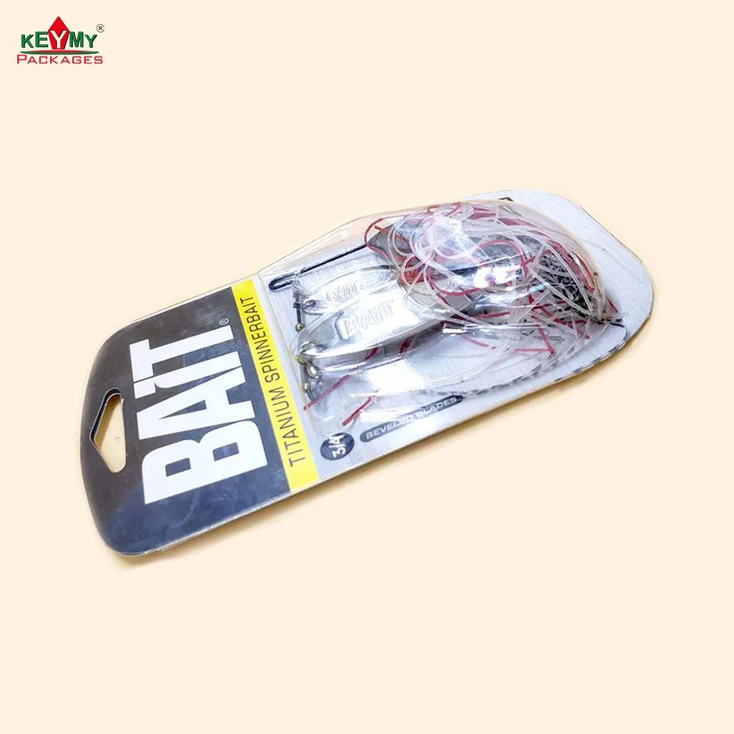 Custom cheap plastic slide blister packaging for lure in Shenzhen, PVC / PET slide blister package for lure with paper card