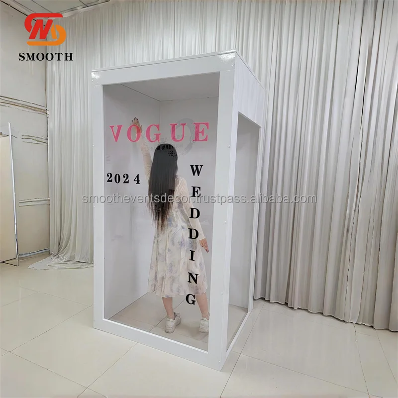 SMOOTH Customized Clear Film Magazine Photo Booth Metal Backdrop Wedding Party White Photo Booth for Events Decor