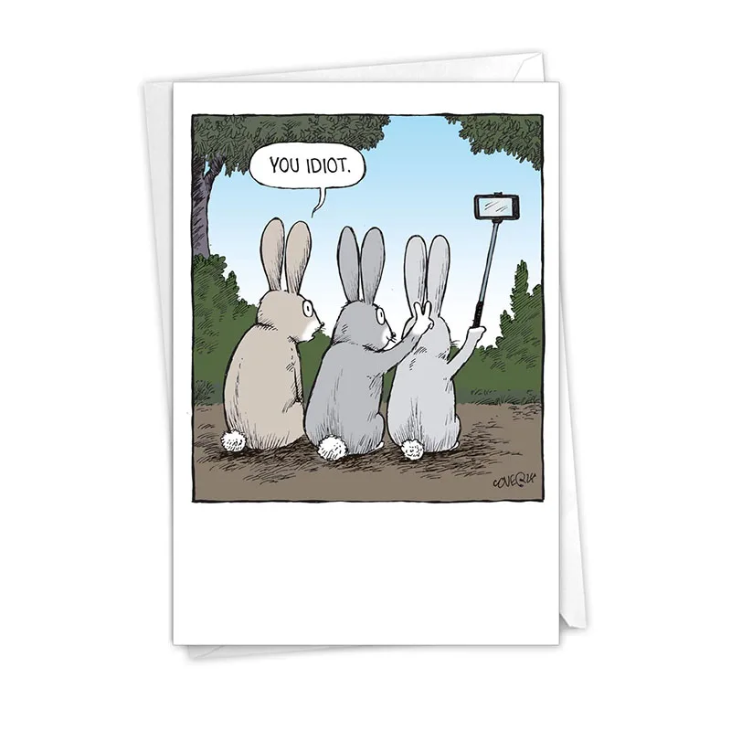 
Funny Happy Birthday Greeting Card with Envelope Rabbit Cartoon Celebration and Congrats Note Card Humorous Animal 