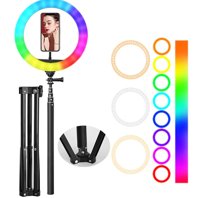 10inch RGB led circle selfie ring light selfie stick ring light with tripod stand phone holder Live video photographic light