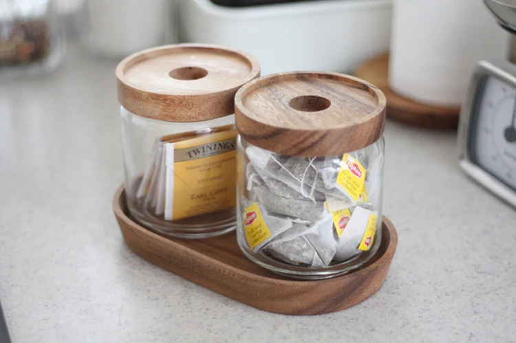 wholesale food grade glass food storage jar containers glass canister with airtight bamboo lid and spoon