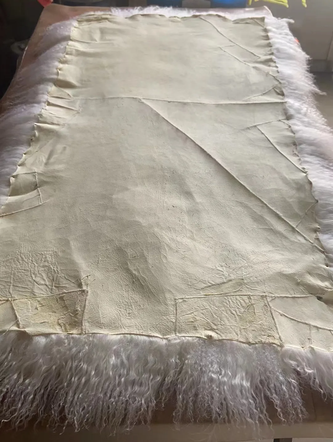 100% real white Tibet Lamb Plate Tibetan Mongolian Lamb Fur Plate Blanket mongolian lamb plate