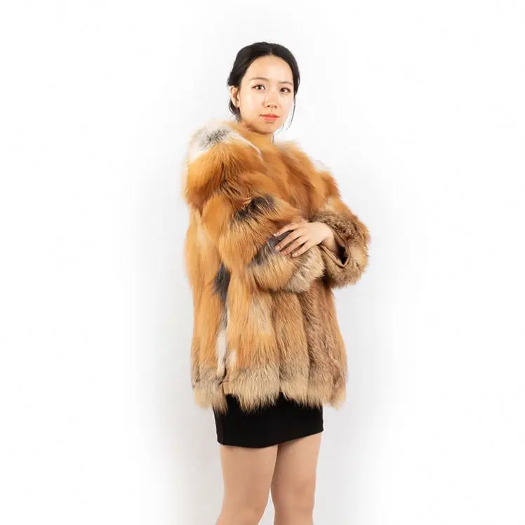 winter new fashion customized 70cm long red fox fur jacket girls women real fox fur coat