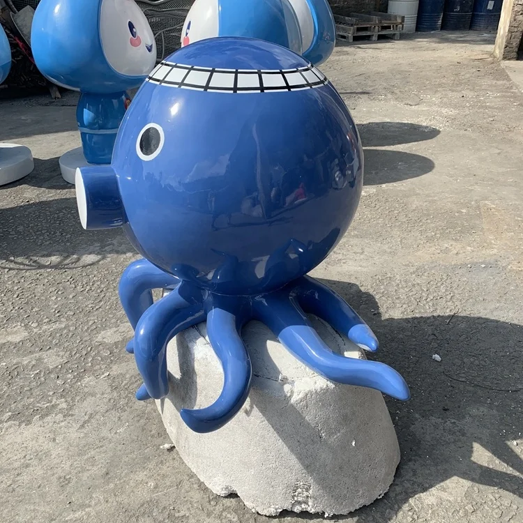 Fiberglass octopus sculpture Resin fiber squid cartoon model customized Statues of outdoor animals Resin handicraft factory