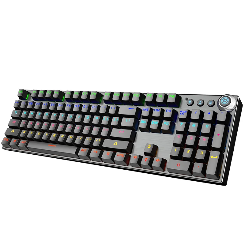 104 keys Multi-functionl Knob Mechanical Keyboard Brushed metal panel fast switching,real mechanical shaft keyboard