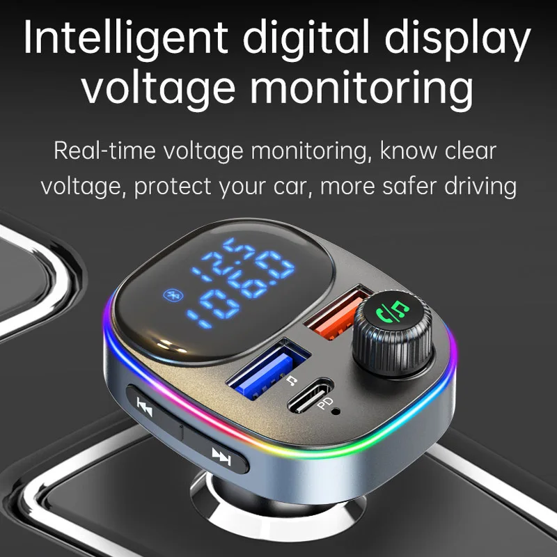 Dual Microphone One Key Bass Handsfree Bt Car Kit Wireless Usb C Car Fm Modulator Transmitter Car Mp3 Player