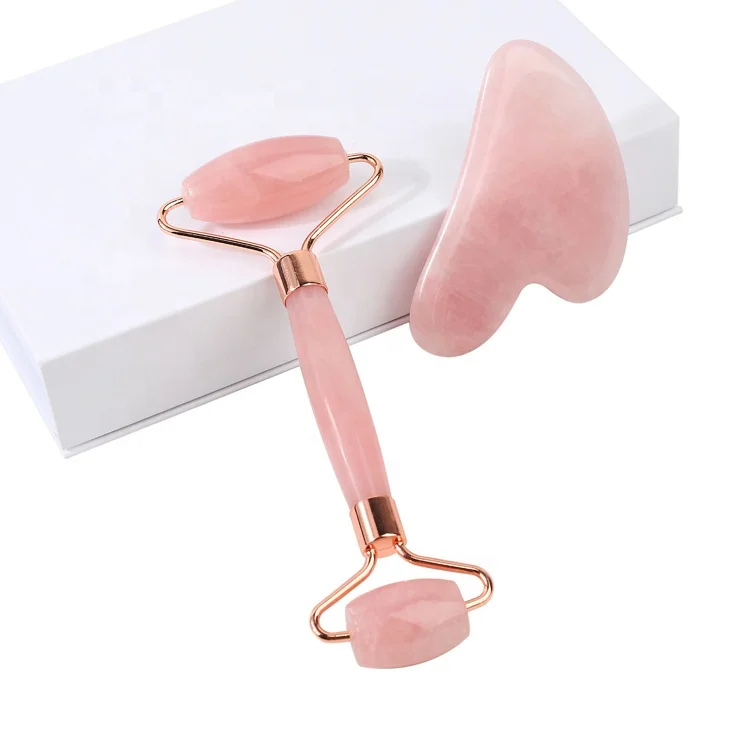 
Original Rose Quartz Face Massage Stone Jade Roller And Gua Sha Set 